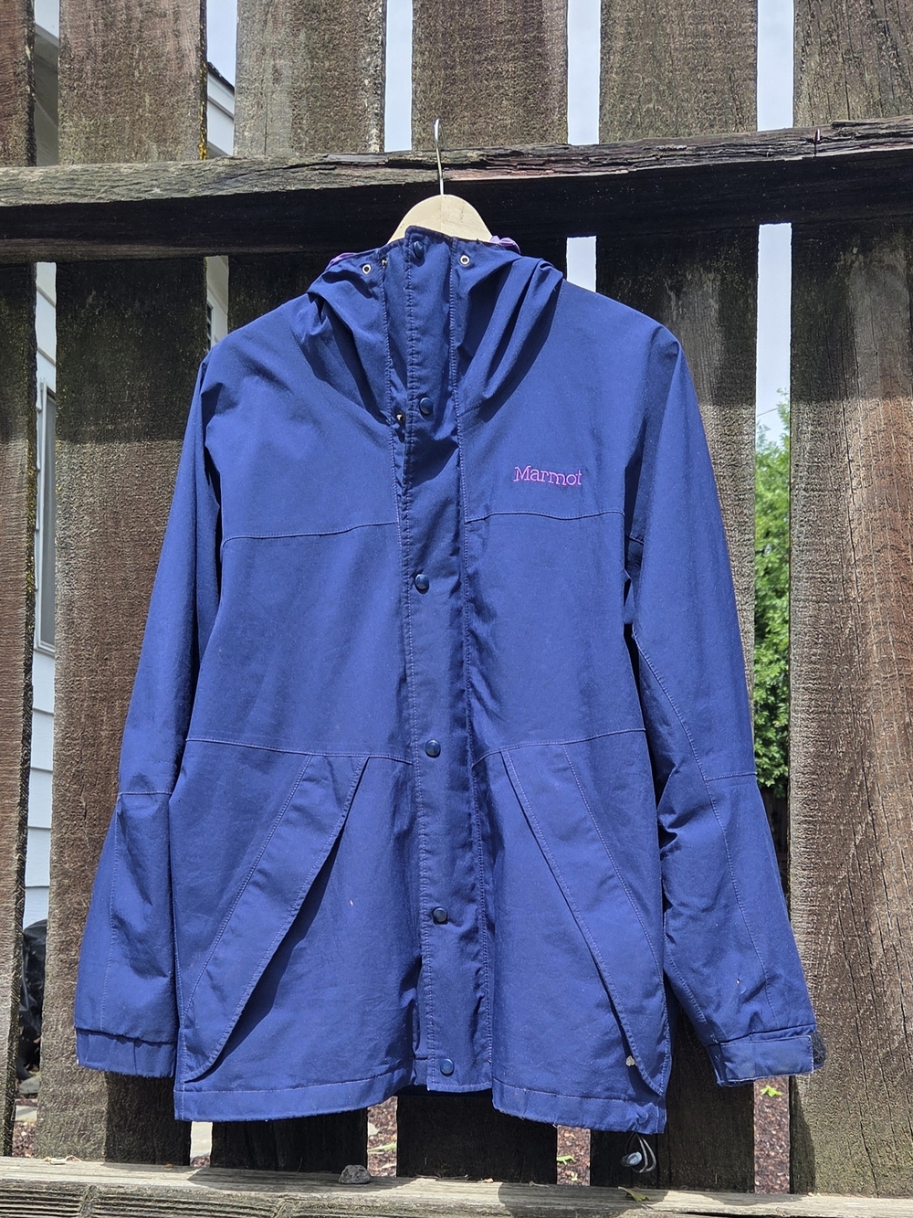 Marmot Cascade Navy Hooded Rain Jacket Women Size Small Waterproof